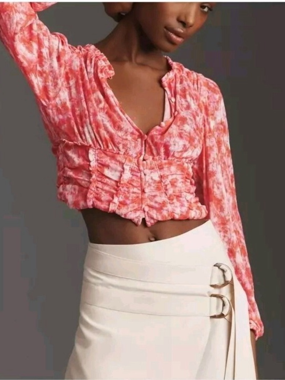 Anthropologie Ruched Abstract Print Blouse
